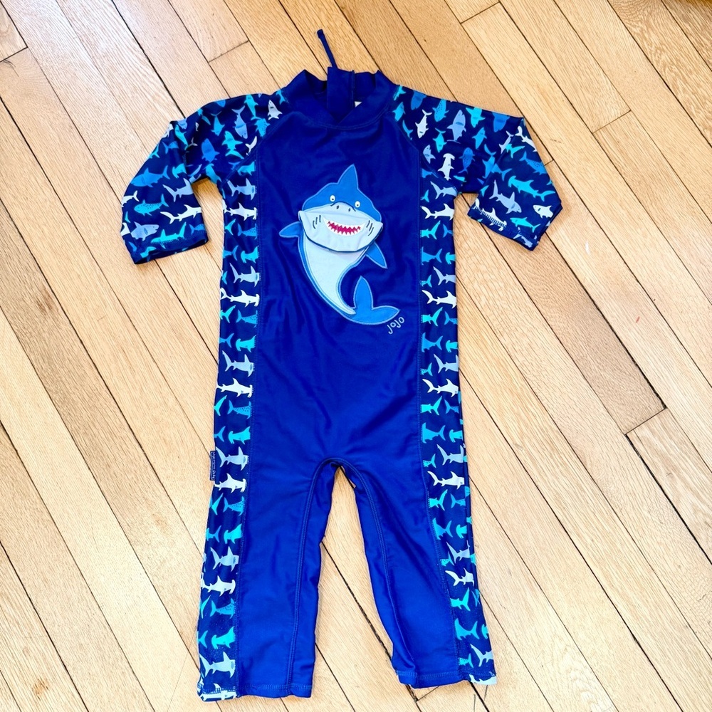 JoJo Maman Bebe Blue Shark Kids Swim Rashguard